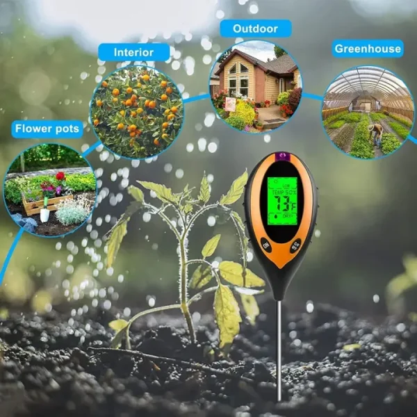 Digital Soil Tester with LCD Display 4-in-1 – pH, Moisture, Light & Temperature Meter for Garden, Lawn & Indoor Plants