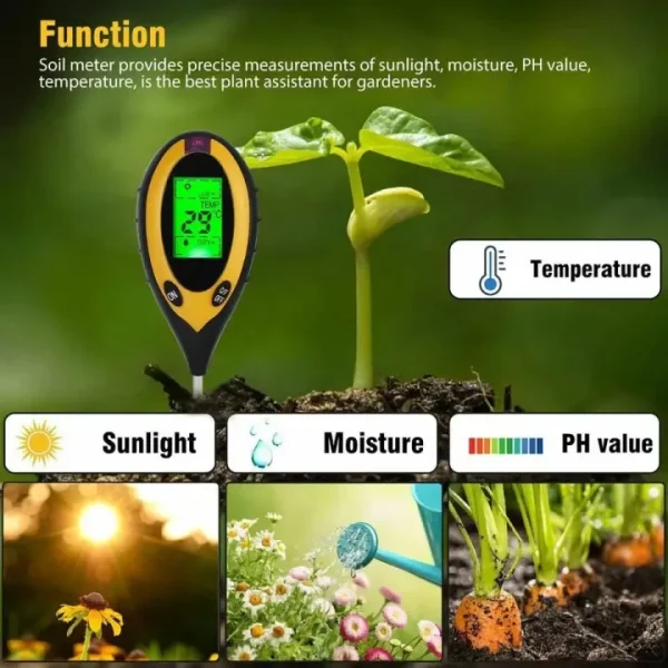 Digital Soil Tester with LCD Display 4-in-1 – pH, Moisture, Light & Temperature Meter for Garden, Lawn & Indoor Plants