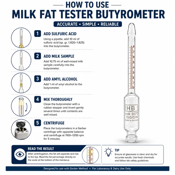 Milk Fat Tester Butyrometer 0–8% for Dairy Testing