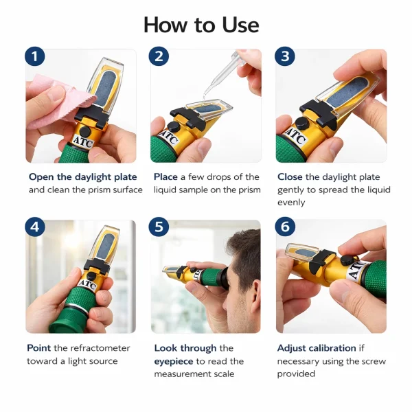 Premium ATC Brass Brix Refractometer – Handheld Sugar Tester for Juice , Wine & Beer