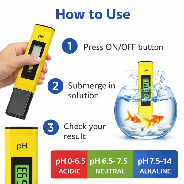 Digital pH Meter 0–14 Range with High Precision 0.01 – Portable Water Quality Tester