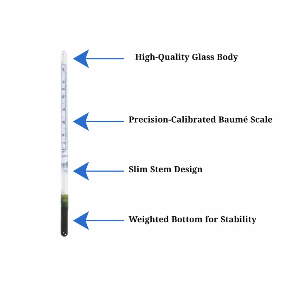 Baume Hydrometer 0–70° BAUME HYDROMETER 0-70 BAUME – Precision Density Meter for Syrup, Liquids & Chemical Testing