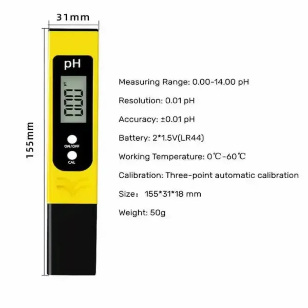 Digital pH Meter 0–14 Range with High Precision 0.01 – Portable Water Quality Tester