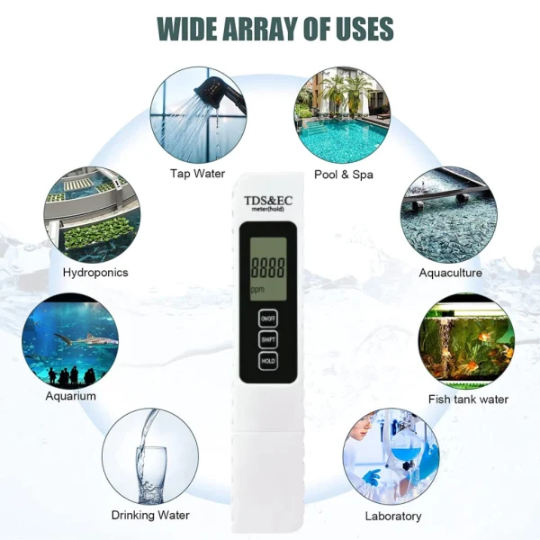 TDS Plus EC & Temperature Meter for Drinking Water Purity | 3-in-1 Professional Water Quality Tester Pen –  Digital Water Tester