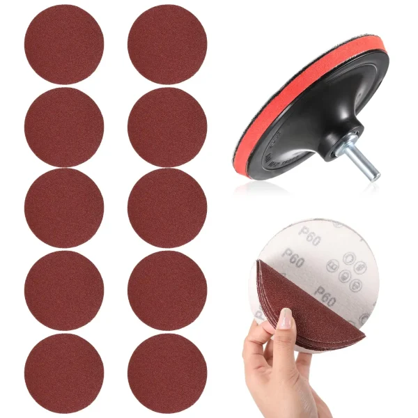 4 Inch Sanding Disc Kit with Backing Pad Drill Adapter & 10Pcs 120 Grit Sandpaper Discs