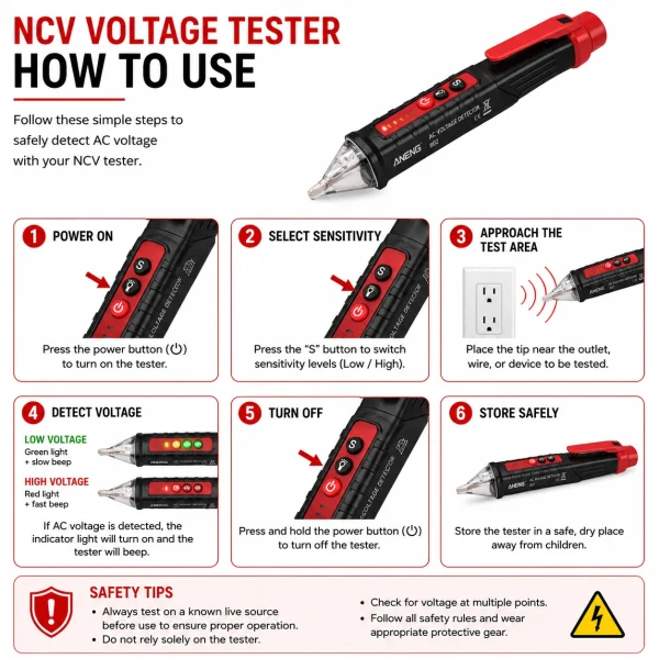 Digital Non-Contact AC Voltage Tester Pen 12V–1000V (ANENG) Brand
