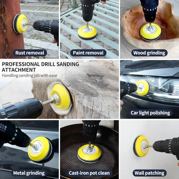 4 Inch Sanding Disc Kit with Backing Pad Drill Adapter & 10Pcs 120 Grit Sandpaper Discs