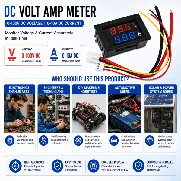 Digital DC Volt & Amp Meter 100V 10A Panel Mount Display