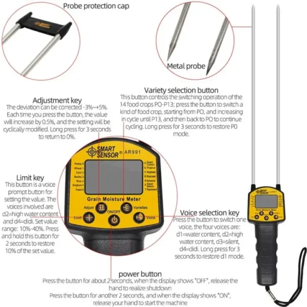 Digital Grain Moisture Meter AR 991 | Smart Sensor Humidity Tester with LED Display