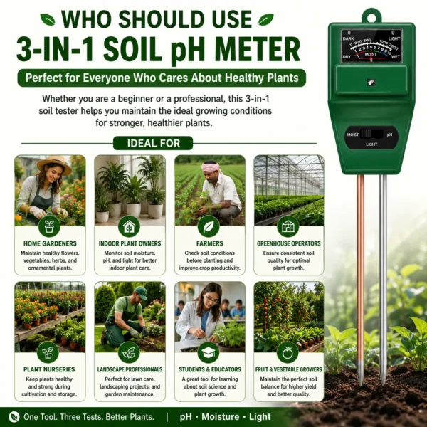 3-in-1 Soil pH Meter | Moisture & Light Tester for Plants