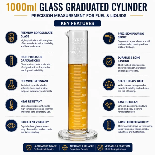1000ml Glass Graduated Cylinder for Fuel Measurement