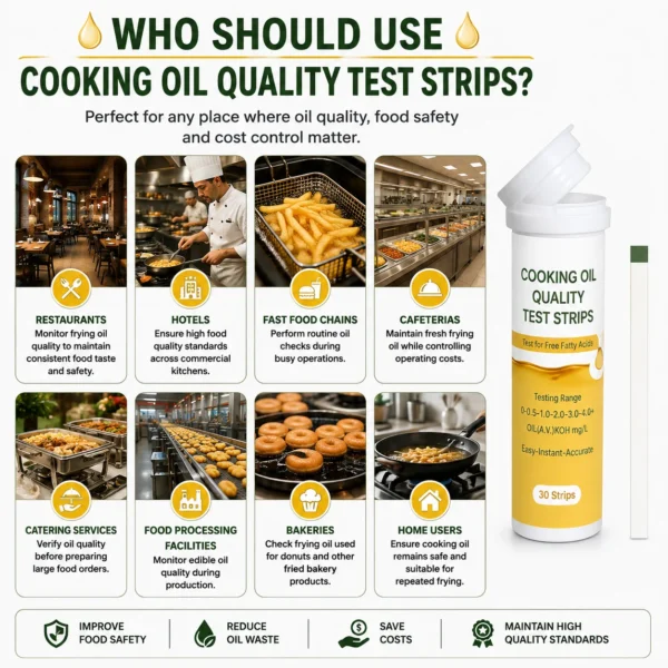 Cooking Oil Quality Test Strips 30 Pack – Free Fatty Acid (FFA) Test Strips for Frying Oil